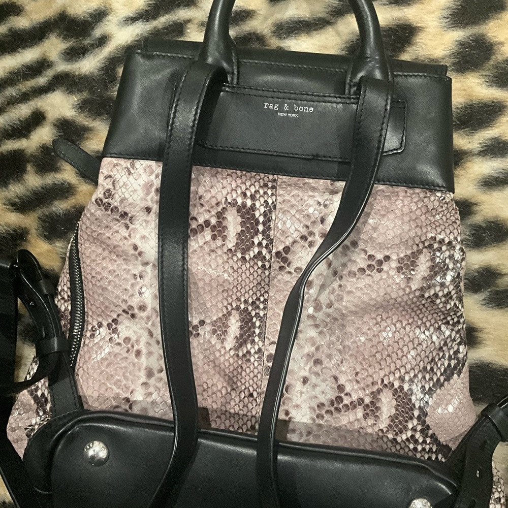 Rag & Bone Fawn Python Pilot Backpack Black Snake… - image 4